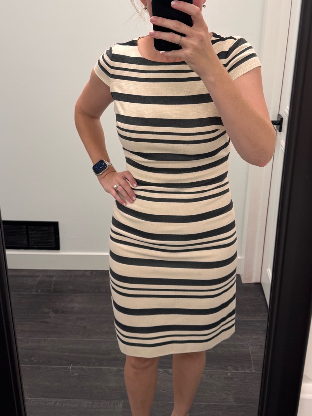 J. Crew Striped Midi Sheath Dress in Cream and Black